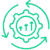 Green rotating gear icon with arrows